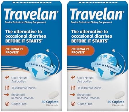 Anti Diarrhea Pills Help Prevent Traveler’s Diarrhea Before It Starts 30 Ct | Clinically Proven, Travel Essentials, Drug-Free Colostrum, Natural Digestive and Immune Support Supplement