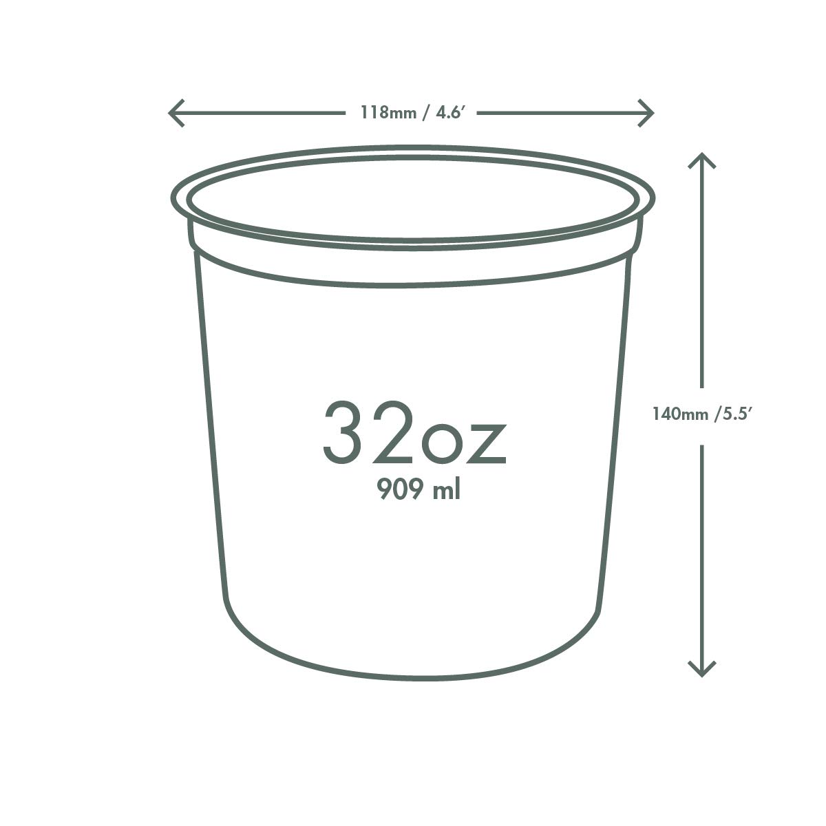 Vegware Compostable 32oz Clear Round Deli Containers, Case of 500, PLA Plastic Meal Prep, Made from PLA, A Renewable Material Made from Plants