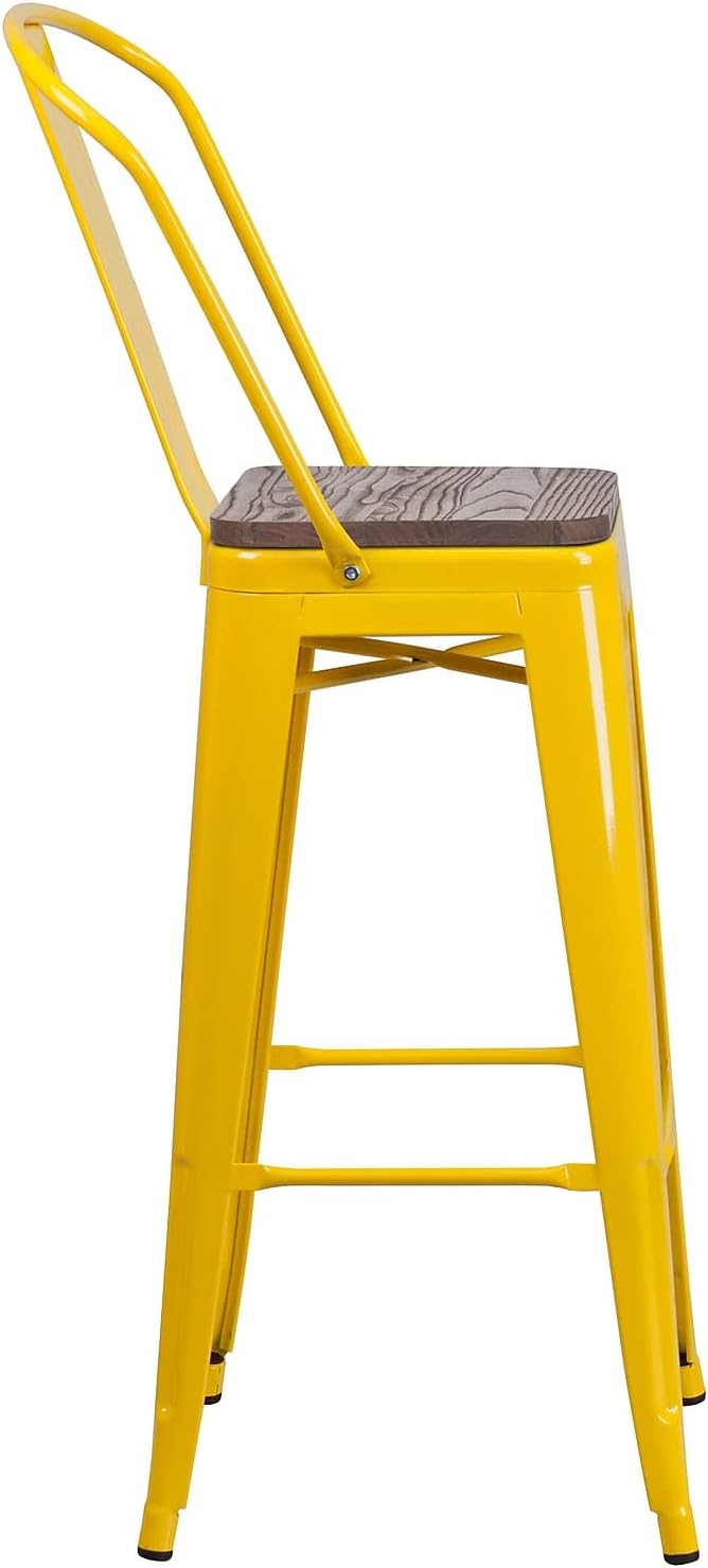 Flash Furniture 30 in Metal Barstool with Back, Blue | Commercial Grade, Removable Back, Indoor/Outdoor Use