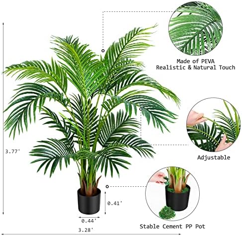 Worth Garden 4ft Artificial Areca Palm Plant, Fake Cane Palm Silk Tree Indoor Outdoor, Dypsis Lutescens