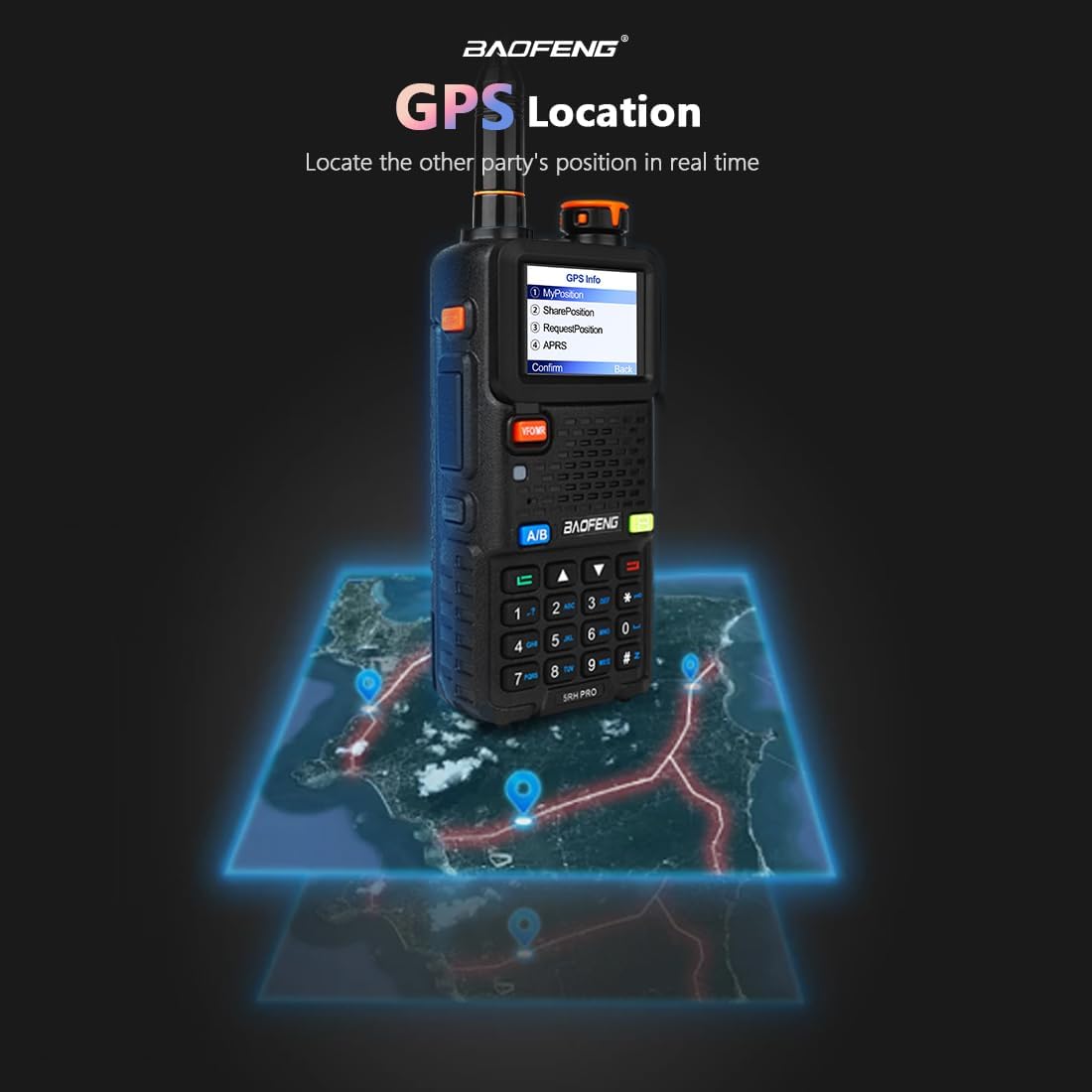 BAOFENG BF-5RH PRO GPS/APRS 10Ｗ Ham Handheld Radio, Multi-Band Long Range Two-Way Radio with 18.89'' Tactical Antenna