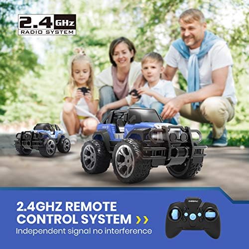 DEERC DE125 1:14 RC Car for Kids,4WD Remote Control Off-Road Monster Truck | RC Rock Crawler with Mist Spray,Metal Shell, LED Lights, 2.4GHz All-Terrain Car, 2 Batteries, Gifts for Beginners and boys