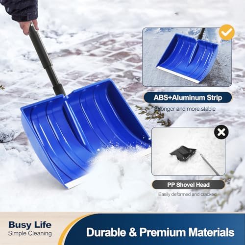 Yocada Snow Shovel for Driveway Home Garage Snow Removal 55 inch Long | with D-Grip Handle Aluminum Strip Large Capacity Shovel for Garden Car