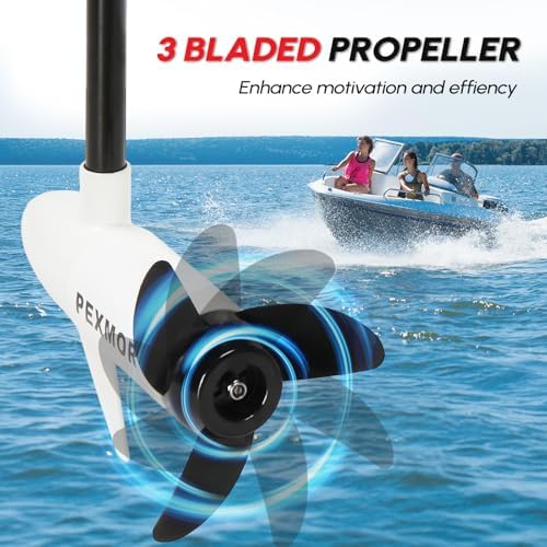 PEXMOR 8 Speed Electric Trolling Motor, Electric Outboard Boat Motor w/Adjustable Handle & LED Indicator, Transom Mounted for Saltwater, Kayak