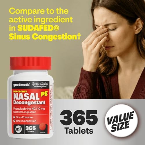 Nasal Decongestant PE Non-Drowsy for Adults | Maximum Strength Phenylephrine HCl 10mg to Relieve Sinus Pressure from Cold or Allergies | Comparable