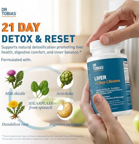 Dr. Tobias Liver 21 Day Cleanse 63 Capsules | Herbal Liver Detox Cleanse | Liver & Digestive Support | Milk Thistle + Dandelion + Artichoke | SOLARPLAST + Enzymes | 21-Day Program