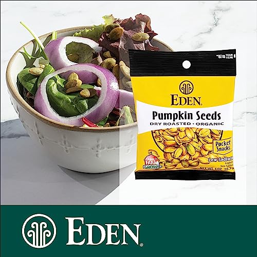 Eden Organic Pumpkin Seeds, Pocket Snacks, Dry Roasted, Lightly Salted, Hulled, Pepitas, 1 oz (24-Pack Case)