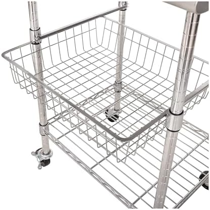 Stainless-Steel Commercial-Grade NSF-Certified Prep Table Cart, 24"W x 20"D | Heavy-duty durable utility workstation supports up to 450 lb w/ adjustable wire shelf and sliding basket on locking wheels