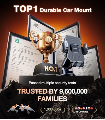 TORRAS Ultra-Durable Phone Holders for Your Car【96+LBS Strongest Suction】 Car Phone Holder Mount, Safety Certs Cell Phone Car Mount Truck for Dashboard Windshield Vent for iPhone 17 16 15 14 Pro Max