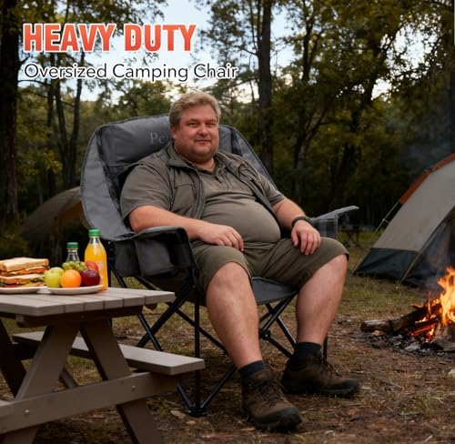 Camping Chairs for Adults Heavy Duty Padded Folding XL Camp Chairs with Cup Holder, Supports 500lbs