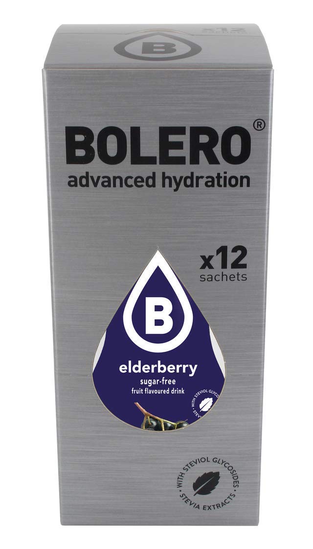 Bolero- Sugar Free Drink Mix Packets Elderberry Fruit Flavors | Powdered Flavored Water Packets | 12 Large Sachet On The Go Packets
