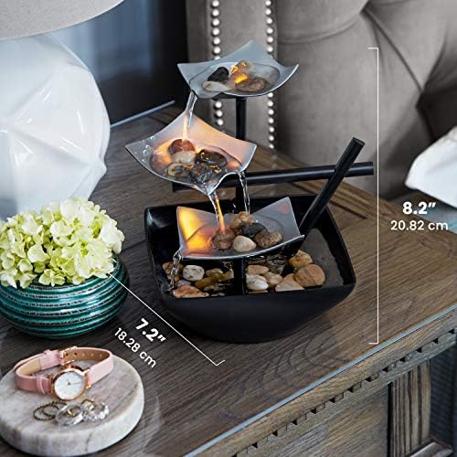 Homedics Tabletop Water Fountain, Home Décor Soothing Sound Machine | Automatic Pump, Deep Basin & Natural River Rocks. Indoor Zen Relaxation for Office, Living Room, or Bedroom, 8.25” Tall