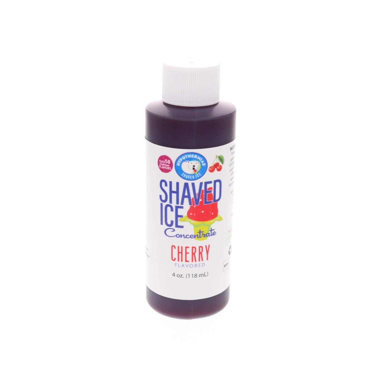 Hypothermias Shaved Ice and Snow Cone Syrup Unsweetened Flavor Concentrate - 4 Fl Oz - Makes 1 Gallon of Ready to Use Syrup - Cherry - Must Add