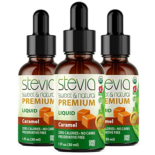 Caramel Premium Quality Stevia Drops. Organic Liquid Stevia, Sugar Substitute, Naturally Sweet, Non-Bitter, 0 Calorie, 0 Carb, NON-GMO