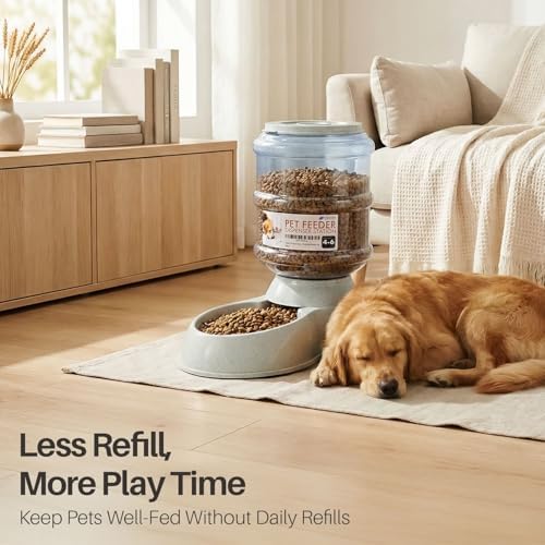Flexzion Gravity Pet Feeder, Dog and Cat Food Dispenser, 1-Gallon Capacity | Self-Replenishing Dry Food Station with Non-Skid Feet and a Carry Handle; Holds Approximately 4-6 Lb Of Kibble