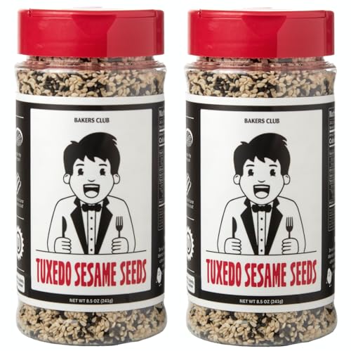 Bakers Club 8.5oz Mixed Black and White Sesame Seeds - Tuxedo blend for Sushi, Tuna, Stir Fry, Bread, Poke Bowls - Kosher, Gluten Free