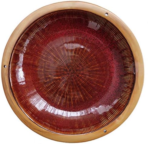 BYER OF MAINE Circles Hanging Bird Bath, Porcelain, Glaze Finish, Adjustable Chain, Sandy Granite, 14”x14”x34” adj