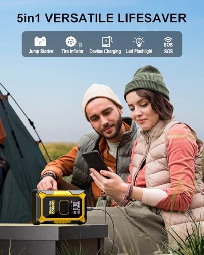 GOOLOO A3 12V 3000A Portable Jump Starter with Air Compressor | Supersafe Car Battery Booster Pack (9L Gas/6.5L Diesel) - BOOST for Dead Battery - 150 PSI Auto-Off Tire Inflator - LED Light