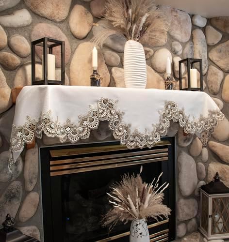 Linens, Art and Things Mantel Scarf Cocoa Earth Tone and White Jacquard (19" x 90")