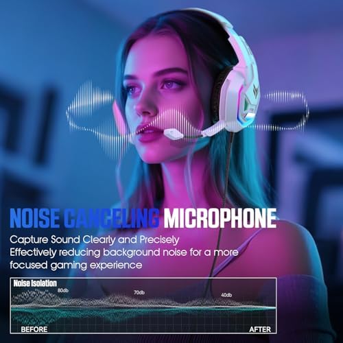 YPBDAN RGB Gaming Headset with Mic for PS5 PS4 Xbox Series X|S Xbox One PC | 7.1 Surround Sound, Noise Cancelling Mic, 50mm Drivers