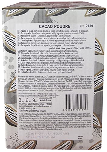 Valrhona Cocoa Powder - 3 kg | #159 20/22% Fat Unsweetened Dutch Cocoa for Brownies, Cakes, Cookies, Frosting/Fillings, Ganache, Beverages