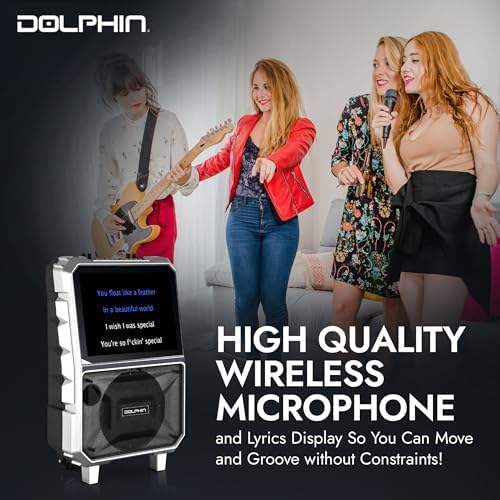 Dolphin KB-85R Karaoke Machine with Wireless Microphone, 8" Woofer | 14" Tablet, 100W RMS, 5400mAh Battery, Bluetooth, HDMI Output, USB, SD, FM