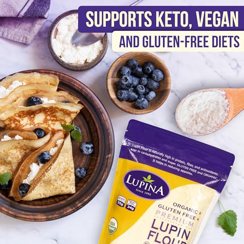 Lupina Organic Gluten-Free Lupin Flour – Pack 1–16 oz- High-Protein, High-Fiber, Low-Carb Plant-Based Flour – Non-GMO Vegan Superfood for Baking, Smoothies & Healthy Cooking