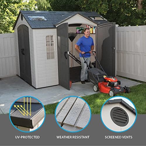 Lifetime 60005 Outdoor Storage Shed with Windows, Skylights and Shelving, 10 x 8 Feet