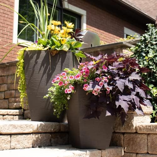 Tusco Products MSQ16BK Modern Square Garden Planter, 16-Inch, Black