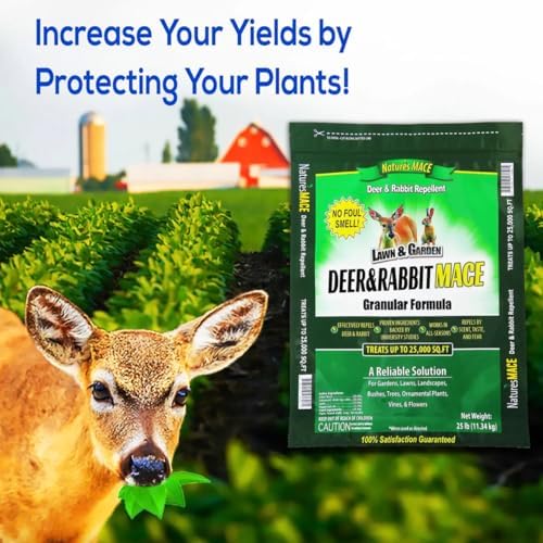 Nature's MACE Deer & Rabbit Repellent 25 lb Granules | Covers 25,000 Sq Ft, Repel Deer from Your Home & Garden, Deterrent, Safe to use Around Children, Plants, Produce.