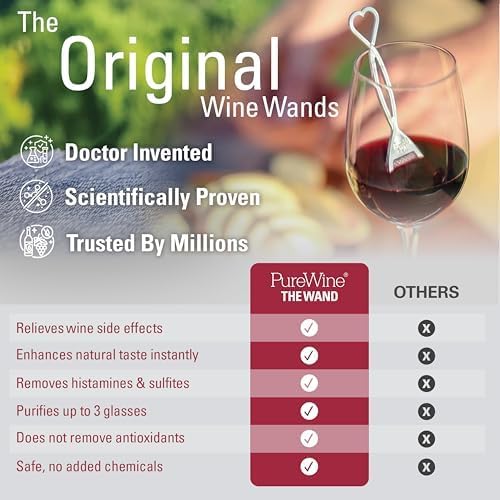 PureWine The Wand Wine Purifier, Removes Histamines & Sulfites - 8 Wands | Wine Wand Filters Before You Drink; Remove Sulfites & Histamines; Helps Wine Allergies & Headaches. Purifies 3 glasses/wand