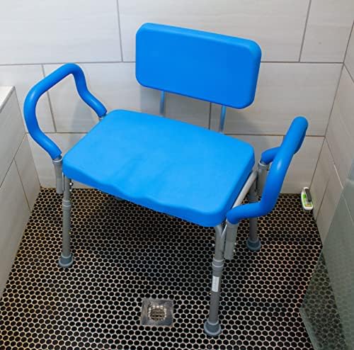 Comfortable Shower Chair for Elderly and Disabled for Inside Shower Seats | Sit Securely While Bathing - Blue, padded seat, adjustable height, aluminum frame, backrest, 400 lb