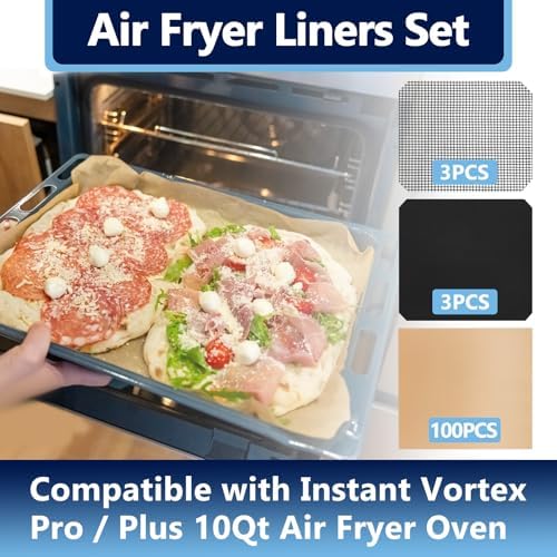 6Pcs 9×10 inch Fryer Oven Liners and 6Pcs Mesh Grill Mats for Instant Vortex Pro Plus 10QT, Non-Stick Oven Liner and Mesh Grill Mats for Toaster, Oven, Microwave