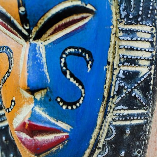 NOVICA Wood Ghanaian Decorative Mask, Multicolor, 'Dual Thandi'