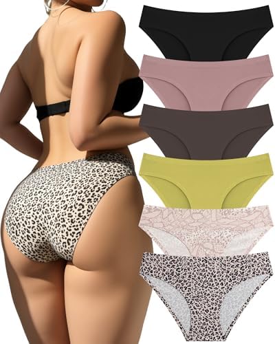 FINETOO 6 Pack Women’s Seamless Hipster Underwear No Show Panties Invisibles Briefs Soft Stretch Bikini Underwears XS-XL