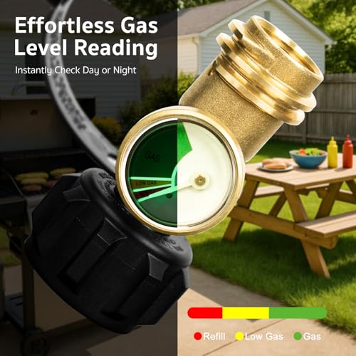 GASPRO Universal Propane Tank Gauge, Fits for 5-100lb Propane Tank Cylinder, Propane Adapter with POL Connection for RV, Camper, Gas Grill, Fire Pit