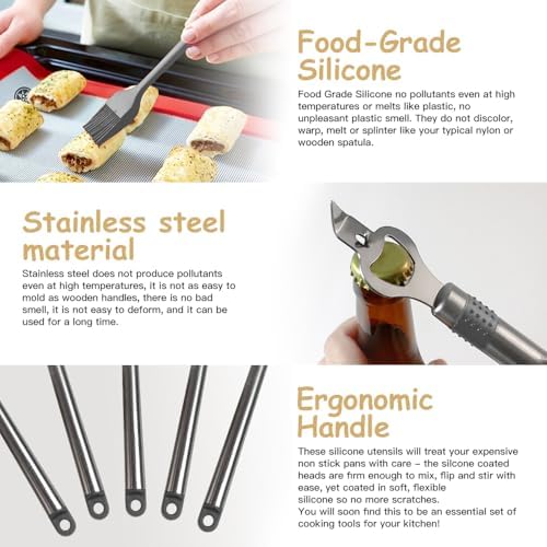 Kitchen Utensil Set-Silicone Cooking Utensils-33 Kitchen Gadgets & Spoons for Nonstick Cookware-Silicone and Stainless Steel Spatula Set-Best