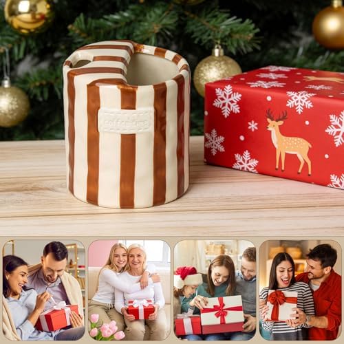 10oz Ceramic Coffee Mug with Sip Hole, Striped Espresso Cups for Hot & Cold Drinks and Microwave & Dishwasher & Freezer Safe