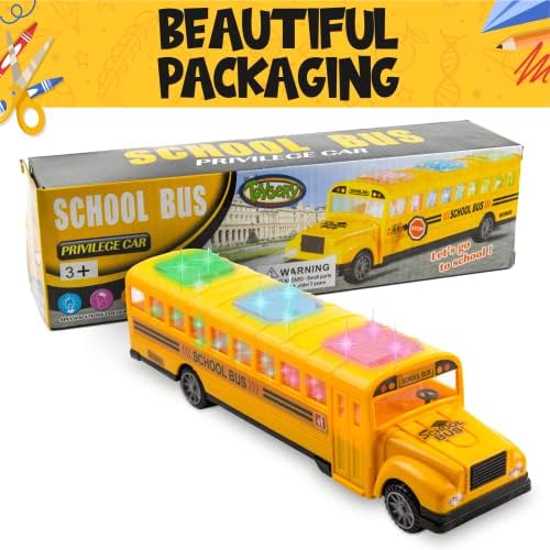 Yellow School Bus with Flashing LED Lights and Bus Sounds. Bump and Go Action Bus for Boys and Girls 3 Years Old and Above