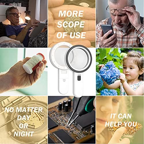 AIXPI Magnifying Glass with Light, Double-Layer Glass Lens Handheld Large Magnifying Glass 12 LED Lighted Magnifier for Seniors Reading, Coins