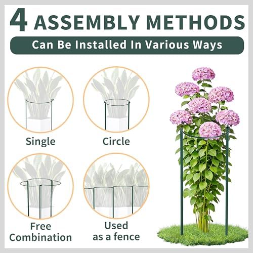 TCBWFY 10 Pack Garden Plant Support Stakes, 10" Widex16 High Heavy Duty Interlinked Half Round Peony Support Ring Cage for Indoor Outdoor Plants