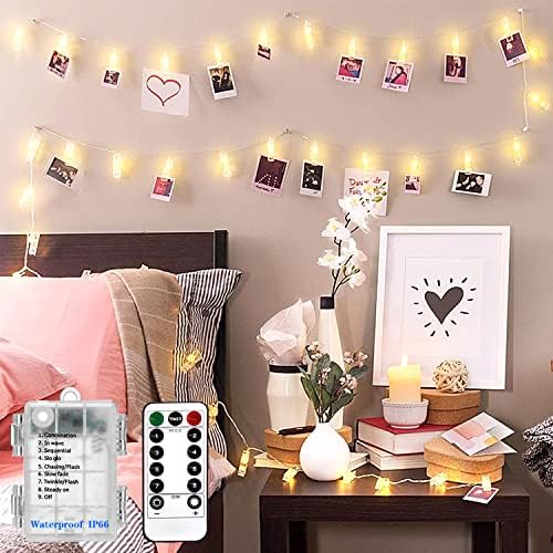 20 LED's Photo Clips withTwinkle Fairy String Lights for Hanging Picture/Card/Memo, Waterproof Battery Powered with 8 Modes&Timer Remote