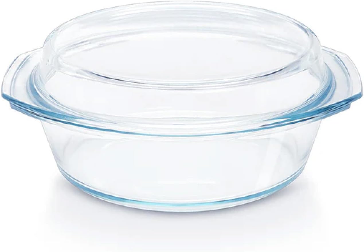 Borosil Glass Casserole - Oven and Microwave Safe Serving Bowl with Glass Lid, 2.5L