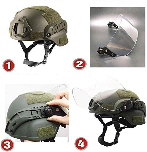 Tactical MICH 2000 Fast Helmet with Clear Riot Visor Face Shield Sliding Goggles for Airsoft Paintball CS War Games Outdoor Sports.