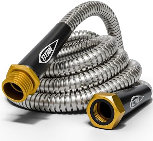 TITAN Garden Hose 100FT - 304 Stainless Steel Metal Water Hose, Flexible, Kink-Free, Lightweight, Durable, Crush Resistant Fittings, Easy to Coil, 500 PSI