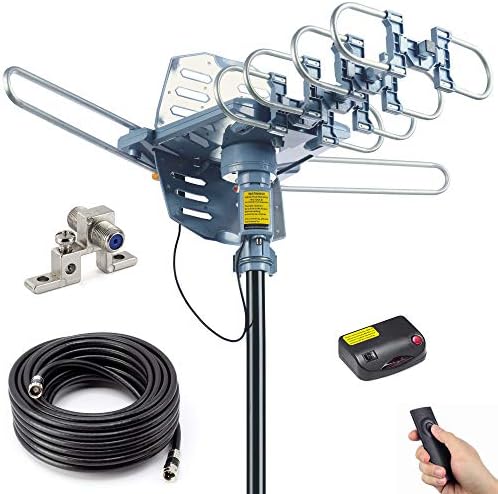 PBD Outdoor Digital Amplified HDTV Antenna, 150 Mile Motorized 360 Degree Rotation, Wireless Remote Control, 59FT RG6 Coax Cable
