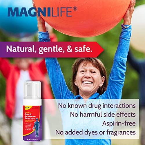 MagniLife Pain & Inflammation Relief Foam, 4 oz, Non-Greasy Pain Reliever for Muscle, Joint, Knee, Hip, Back, Foot, Helps Ease Stiffness, Soreness