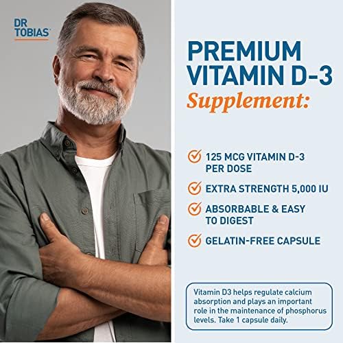 Dr. Tobias Vitamin D3 5000 IU 90 Capsules | Extra Strength Vitamin D | Bone, Teeth & Immune Support | 5