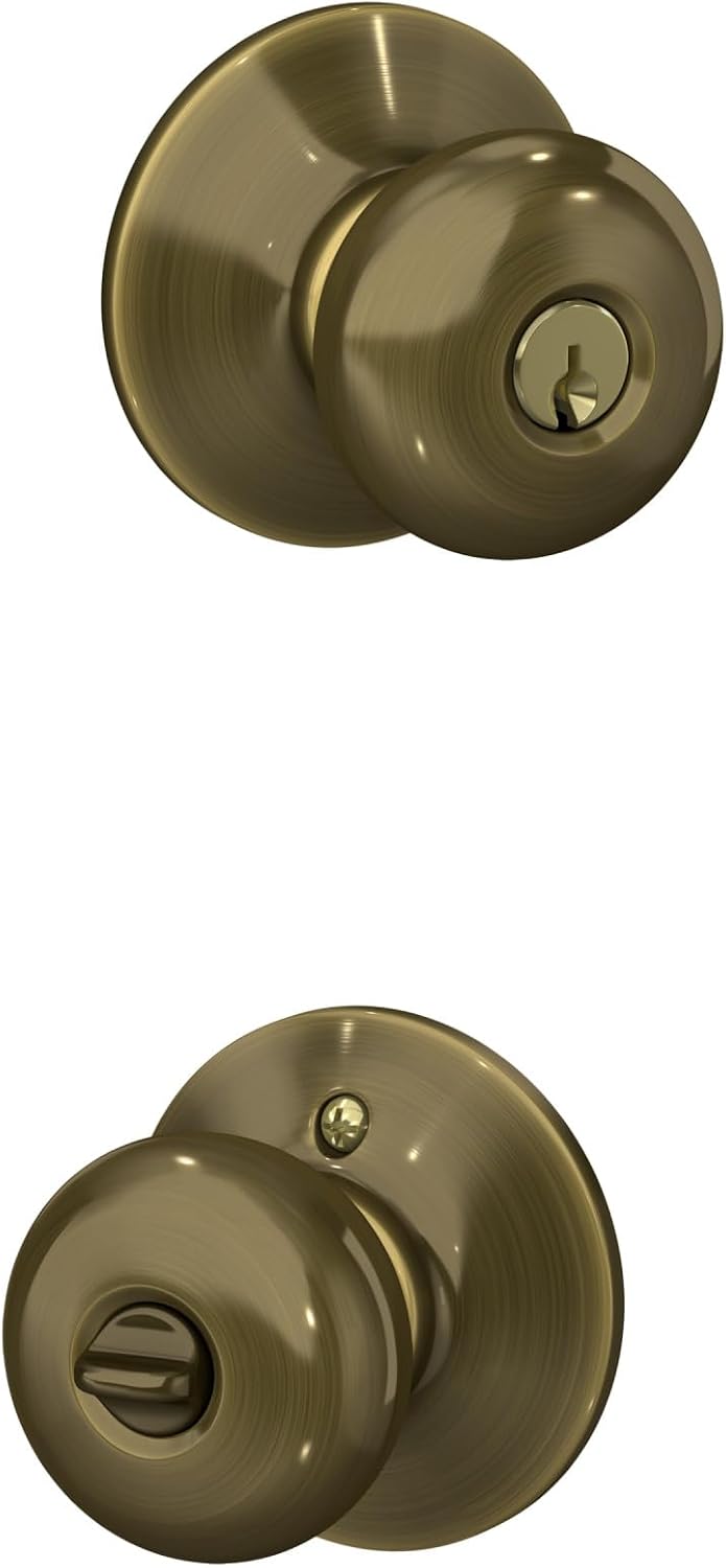 Schlage Plymouth Bed/Bath Privacy Door Knob with Lock, Satin Nickel | Interior bedroom or bathroom door knob with push button lock, Easy to install, Certified durability, Universal fit