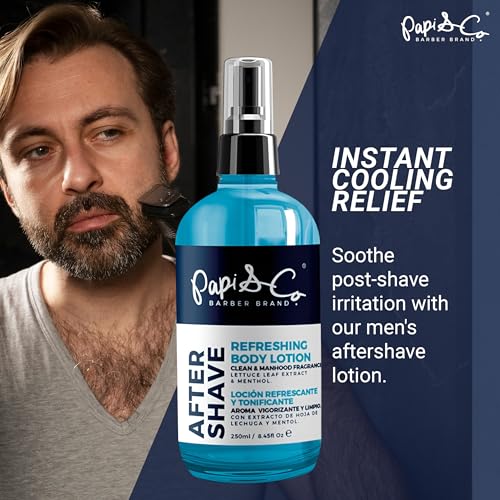 PAPI & CO. After Shave Lotion for Men, Refreshing Post Shave Body Lotion with Menthol & Lettuce Leaf Extract